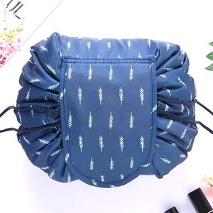 Drawstring toiletries makeup bag navy Blue